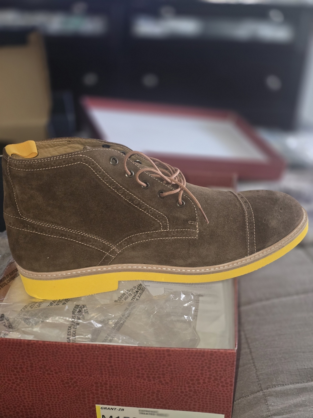Donald J. Pliner Brown Suede Chukka Boots with Yellow Sole
